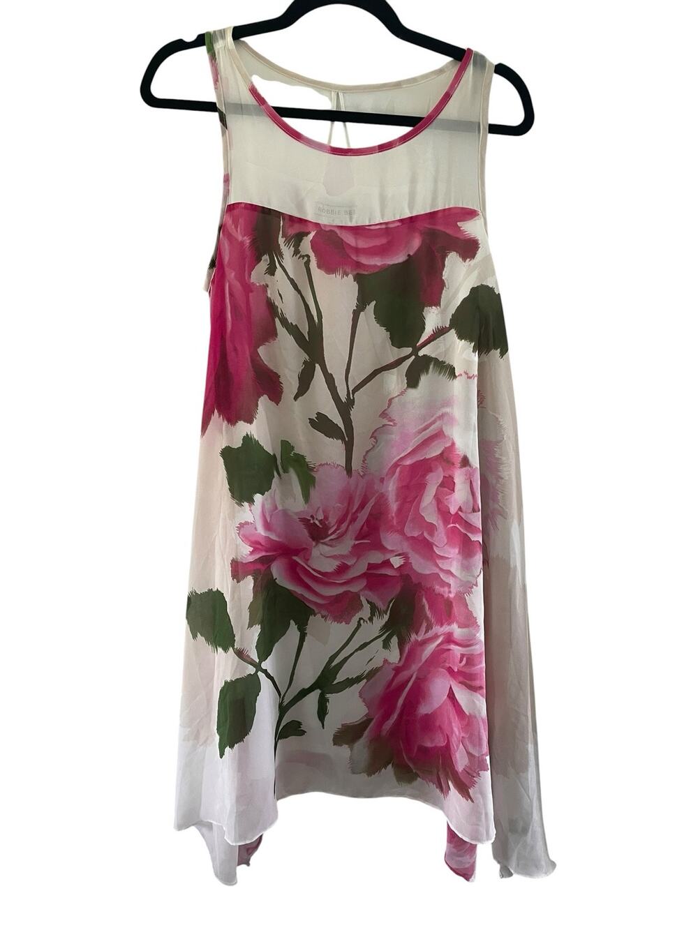Robbie Bee Pink Rose Floral Sleeveless Asymmetrical Dress Size 6